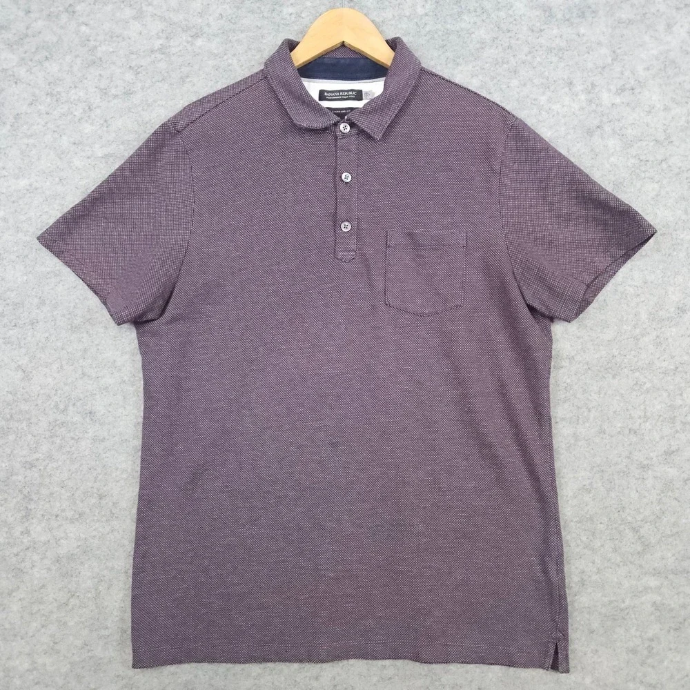 Banana Republic Men's Birdseye Size L Performance Pique Polo Shirt Pocket Preppy